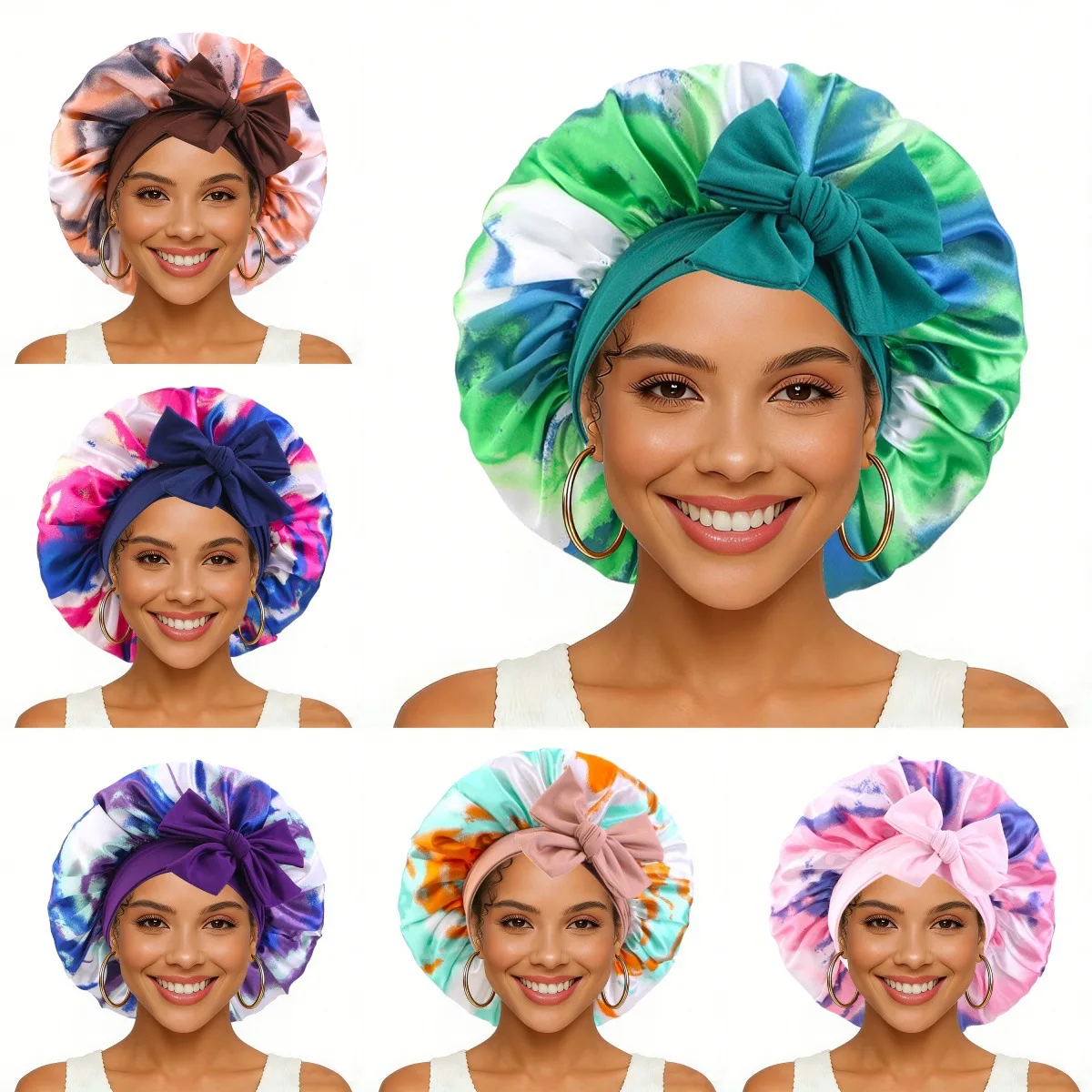 

Women Satin Bonnet Sleep Hat Night Sleep Cap with Long Streamer Hair Care Nightcap Shower Turban Stretch Head Wrap