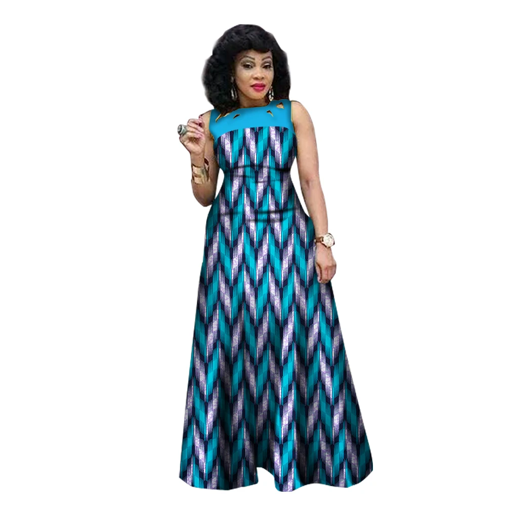 New Style Summer African Dresses for Women 2021 African Print Clothing Sleeveless Sexy Maxi Dress Plus Size BRW WY1341