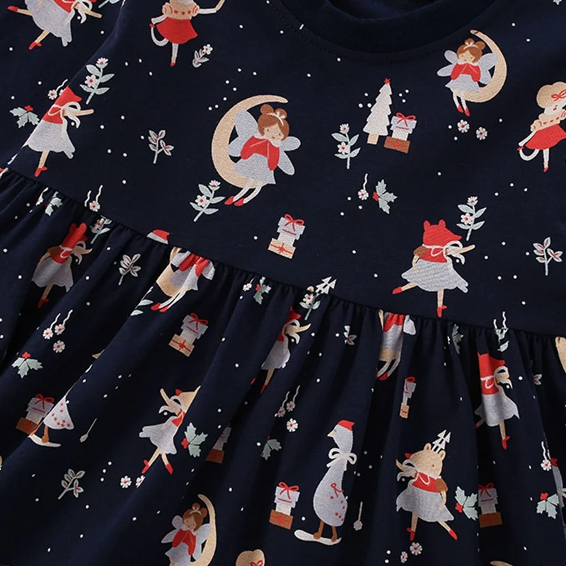 تنورة Malwee Girls Cotton Dr Long Sve Round Ne Winter Faionable للأطفال الصغار والمتوسطين من نسيج القطن الناعم #4