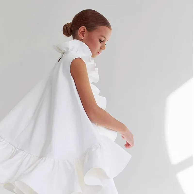 Robe de princesse en fibre de cuir chevelu blanc pour filles, robe de Rhpour enfants, robe d'anniversaire, robe de mariage, robe de boutique de baptême de bébé