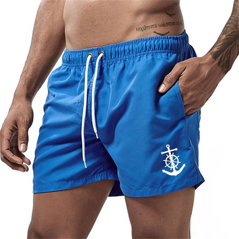 Anchor Print Beach Shorts for Men Summer Holiday Casual Board Shorts Quick Dry Swim Trunks with Mesh Lining Side Pocket Swimwear
