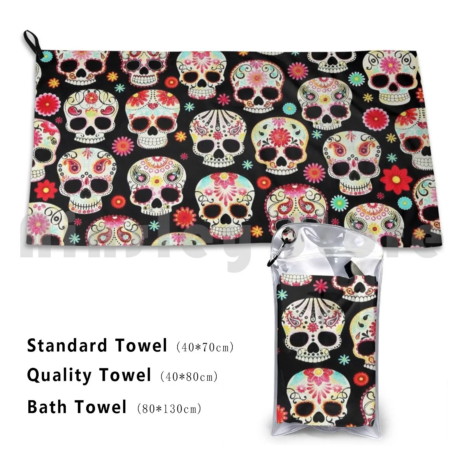 Sugar Skulls-Calavera-Día De Muertos Beach Towel Quick Dry Quality Towel Día De Muertos Day Of The Dead Skeleton