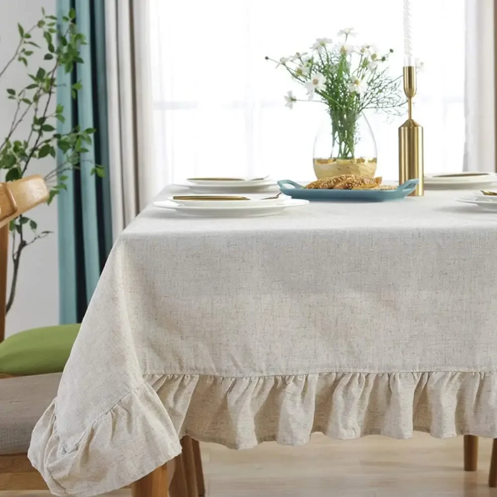 Cotton Linen Tablecloth Flounces Fabric Dust-Proof Table Cover for Kitchen Dinner Picnic Table Cloth Home Decoration Table Cloth