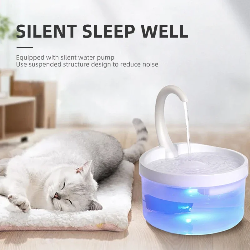 2L Automatic Cat Water Fountain Led Light USB Powered Cat Water Dispenser Dog Water Drinker Swan Neck Shaped Pet Dispenser