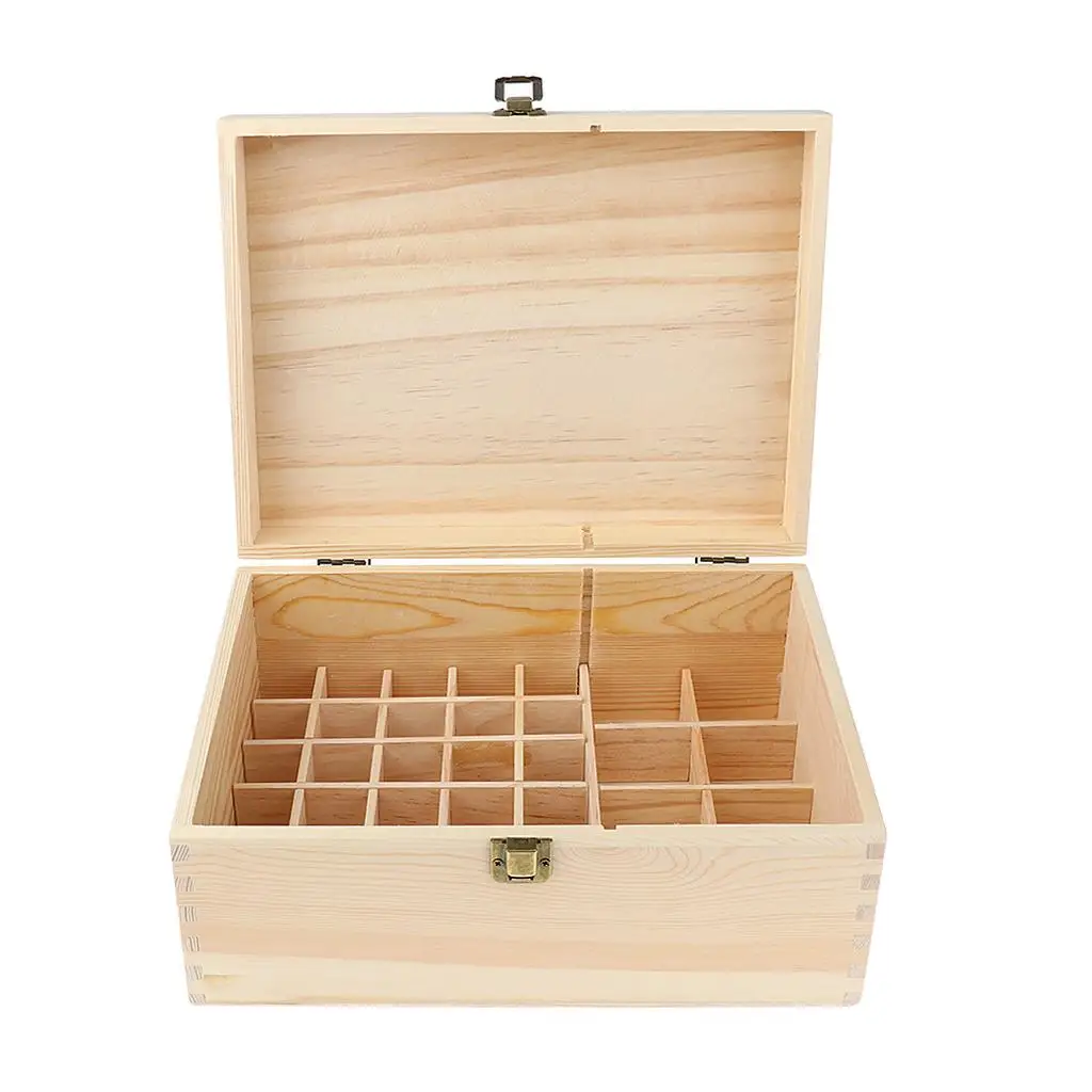 Essential Oil Organizer Box Pine Wooden Display Stand with 38 Compartments Oil Storage for Collection