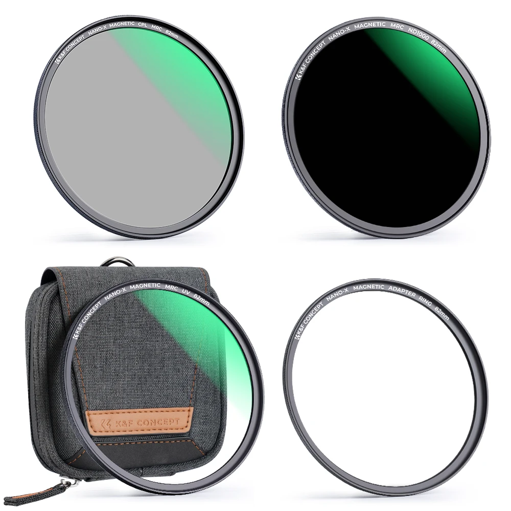 

K&F Concept Magnetic Filter Kit ND1000 MC UV CPL Ultra Slim Filter Easy Install Camera Lens and Filter Pouch 62mm 67mm 77mm 82mm