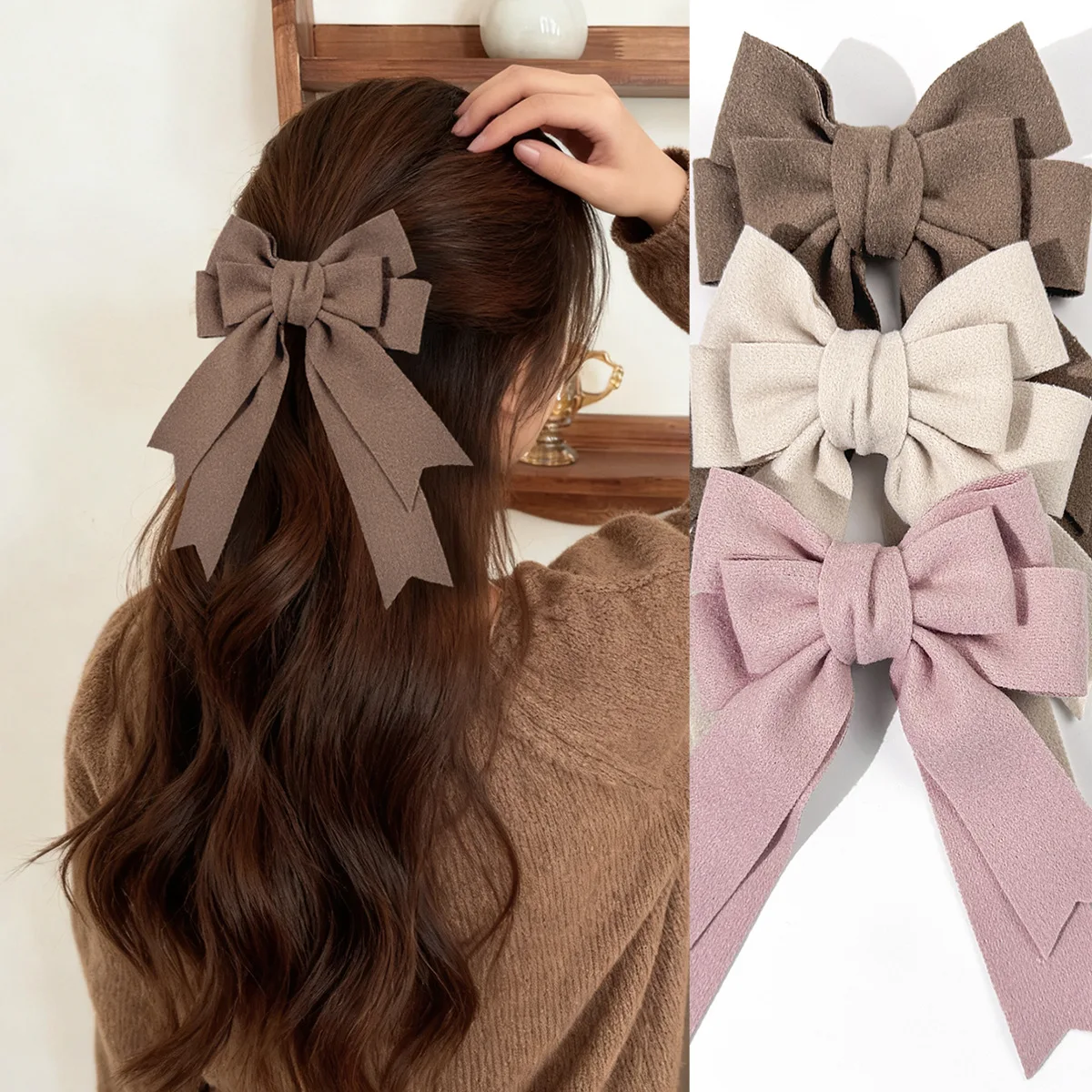 

24pc Double Layer Cashmere Fabric Bow Hair Clips with Long Tassels for Women And Girls Side Hairgrips Headwear Bulk Pack
