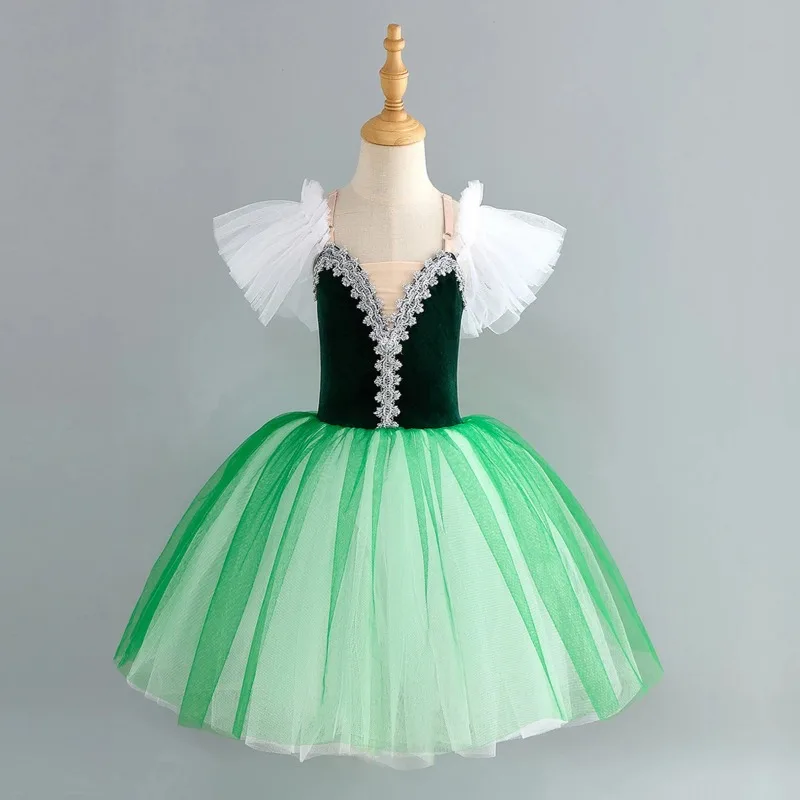 Menina vestido de balé desempenho suspender princesa longo romântico tutu vestido dança traje