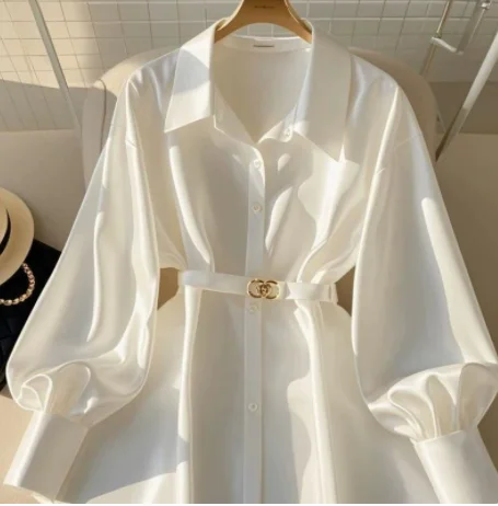 Spring new women's wear French high-grade shirt light luxury design sense white shirt top female light mature wind formal wear