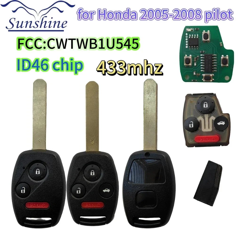 Sunshine CWTWB1U545 Smart Remote Key Fob 3/4 Tombol 433Mhz Chip ID46 untuk Honda Pilot 2005-2008 1788A-FWB1U545