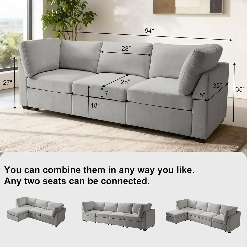 Oversized Cloud Fabric Sectional Sofa Set, Extra Large L-Shaped Couch with Reversible Chaise, 3-Seat Light Grey Sofa