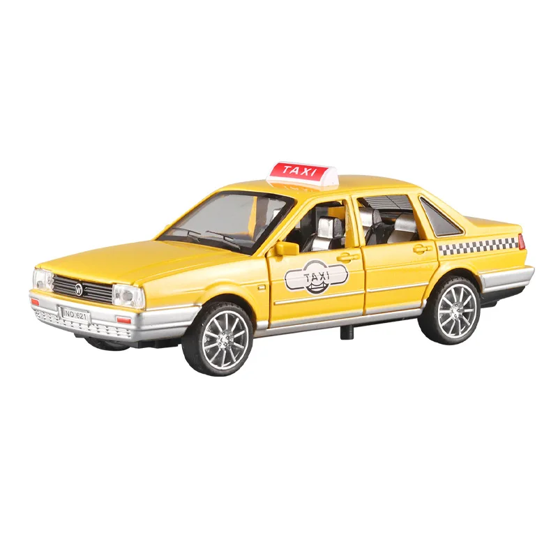 1:32 سبيكة سيارة أجرة نموذج الإضاءة الموسيقى التراجع ستة أبواب تصميم سيارات لعبة للأطفال