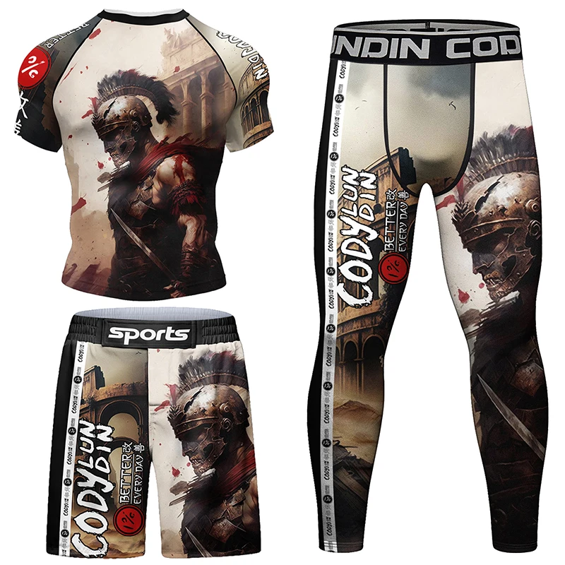 Cody Lundin Jiu Jitsu T-shirt + Spodenki MMA Zestawy Muay Thai Rash Guard Gym Tracksuit BJJ Rashguard Kickboxing SportSuit Mma Clothing