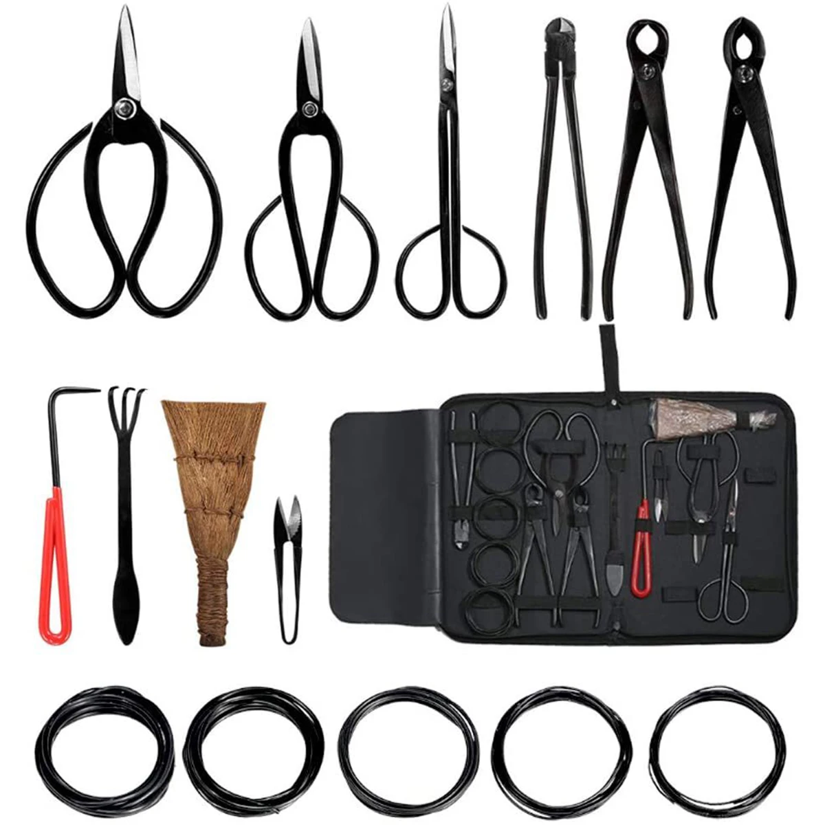 15Pcs Bonsai Pruning Tool Set Carbon Steel Extensive Cutter Scissors Kit with Nylon Case For Home Garden Hand DIY Pruning Tool