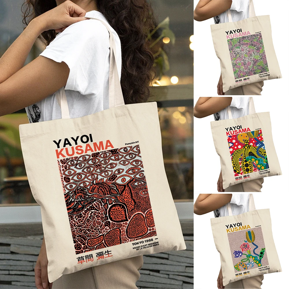 

Yayoi Kusama Lady Shopping Bags Big Capacity Double Print Pumpkin Mushroom Shopper Bag Women Shoulder Tote Daily Use Handbag