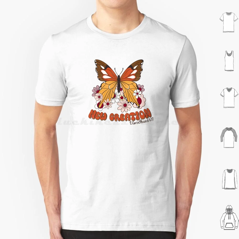 Nova criação 2 corinthians 5: 17 monarca e flores silvestres t camisa 6xl algodão legal t unificado pelo design criado com um propósito
