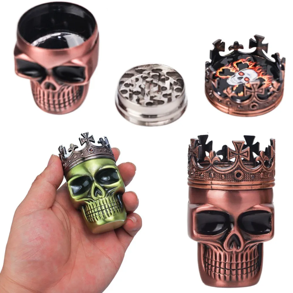 

52mm 3 Layer Crown Skull Grinder Zinc Alloy Manual Crusher Portable Tobacco Herb Smoking Accessories Mens Gift