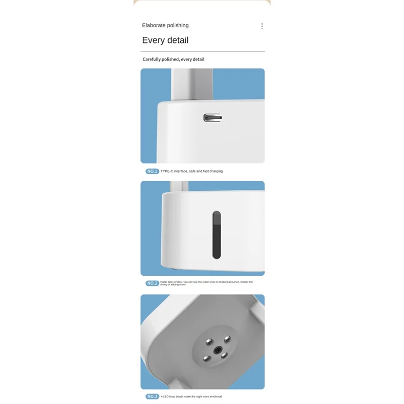 BBNV-Uidificatore USB portatile a goccia d'acqua Diffusore 580ML Umidificatore antigravità Aromaterapia Mist Maker per camera da letto Luce bianca Du