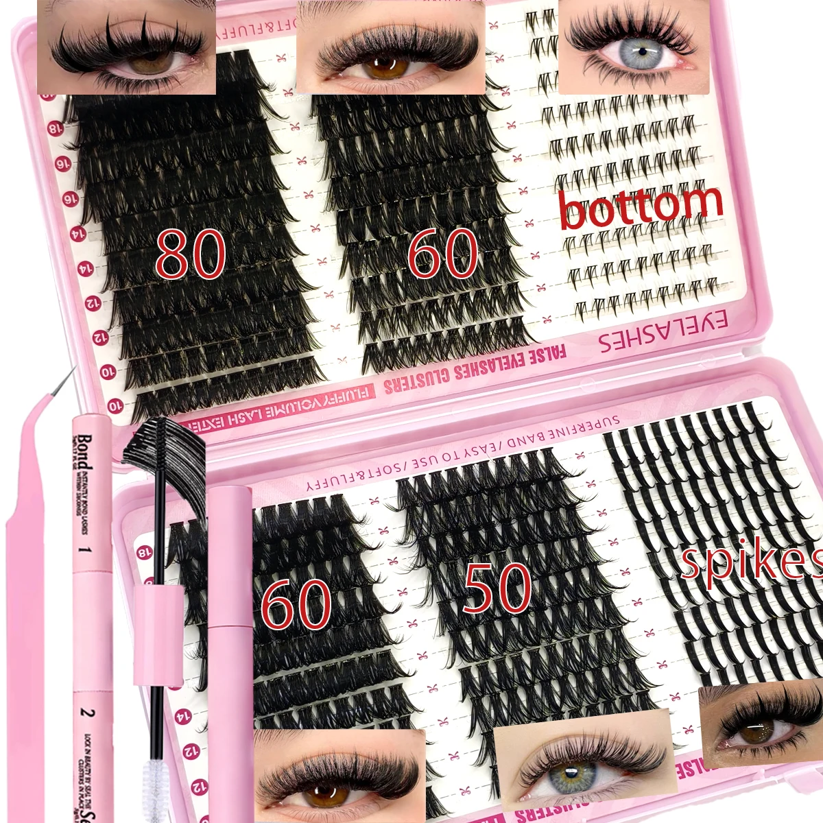 60-reihiges DIY-Wimpernverlängerungs-Set, Cluster, individuelles Wimpern-Set, Mix-Stile, 10–18 mm, mit Bindung und Dichtung, Augen-Make-up-Werkzeug – Detail 4