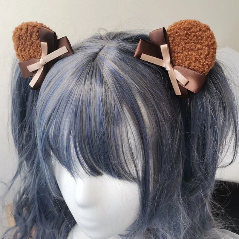 1 Pair Handmade Faux Fur Round Bear Ears Hair Clip Sweet Bowknot Animal Hairpins Anime Lolita Kawaii Cosplay Barrettes