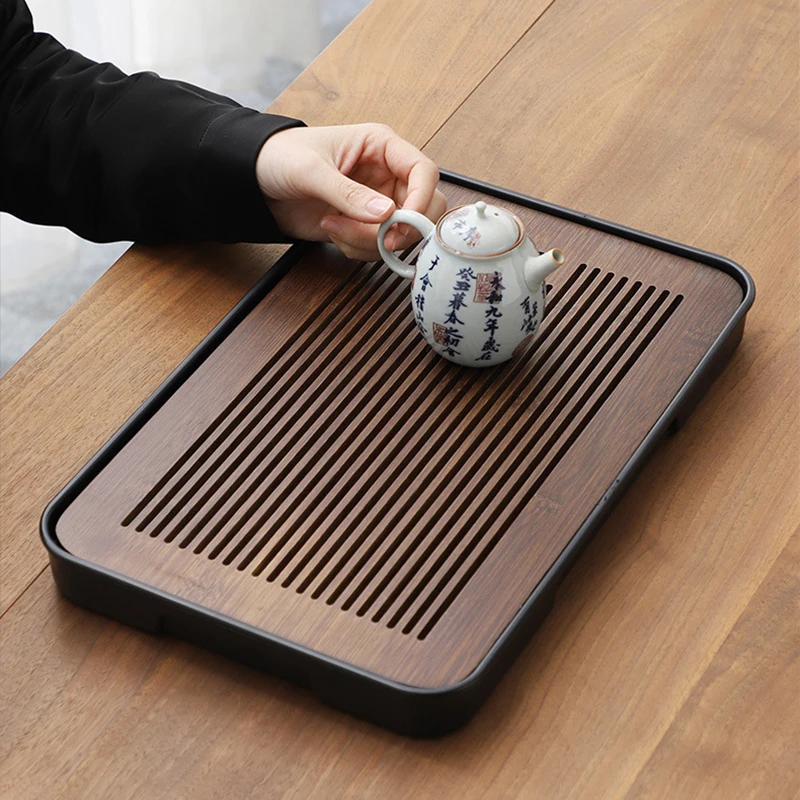 2025 Neo-Chinese Bamboo Tea Tray Kung Fu Tea Set Tray Hollow Out Grid Disk Quick Drainage Storage Tea Tray Dry And Wet Dual Use - Image 2