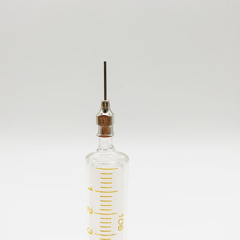 Seringa de aço inoxidável com cola adesiva, ponta de agulha para distribuição industrial, seringa calibre com agulha para fechar