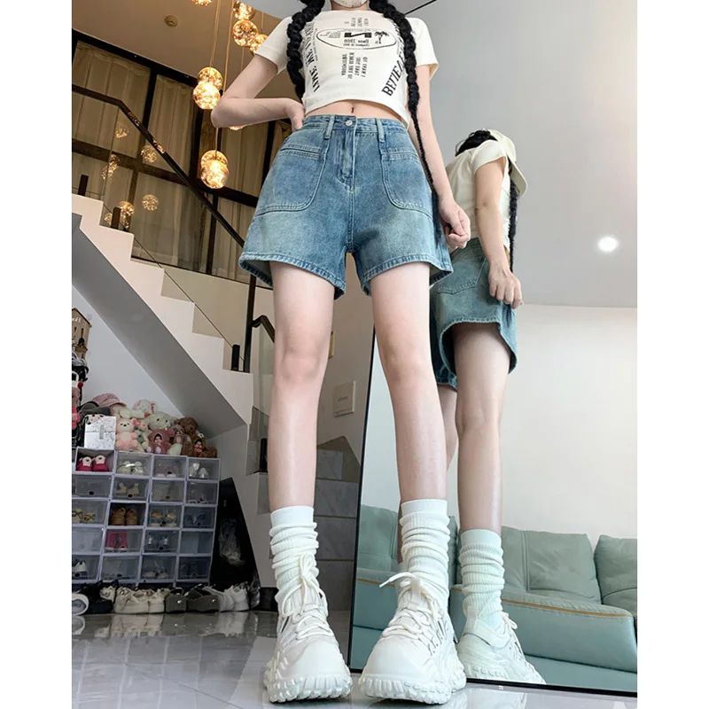 

Versatile Fashionable High Waist A-Line Denim Orts Women's Summer Flattering High Waist Slimming Hot Pants Casual Waed Jeans