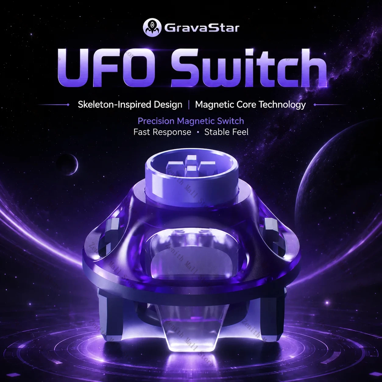 Interruptores Magnéticos Gravastar UFO con Sonido Profundo y Nítido, Interruptores Lineales Magnéticos de 40gf para Teclado con Efecto Hall