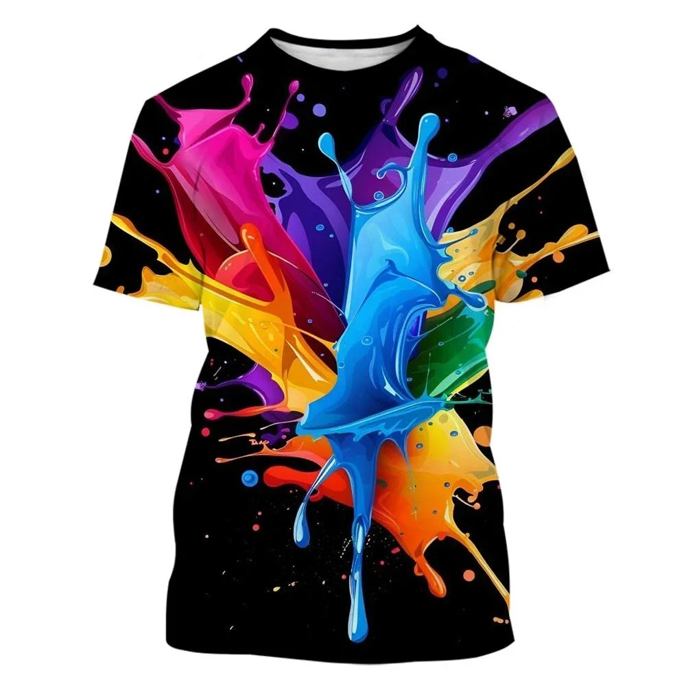 Kreatives, individuelles Hip-Hop-T-Shirt mit mehrfarbigem Tintenfleck-Muster, 3D-Druck, atmungsaktiv, für Männer und Frauen, Streetwear, lässig, trendig, Kinderoberteil – Detail 12