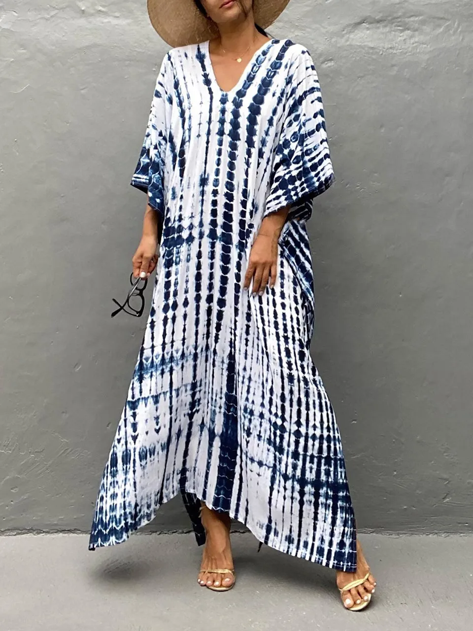 

2024 Women Beach dress Caftans Print Bathing Suit Cover Up Casual Maxi Dress Plus Size Kaftan Robe Tunic Kimono Summer Beachwear