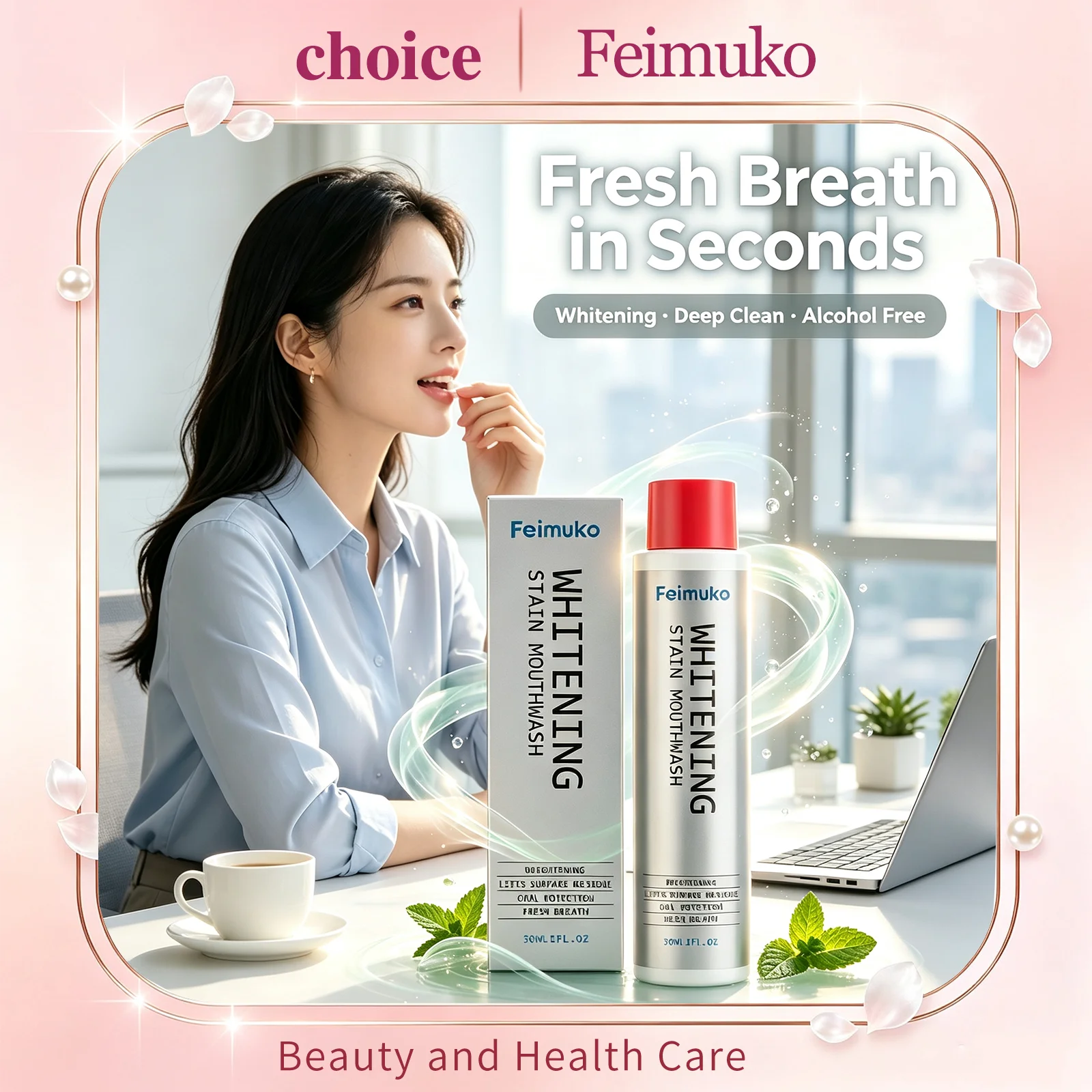 Alcohol Free Whitening Mouthwash Long Lasting Fresh Breath Deep Clean Plaque Reduce Bad Breath Cool Gentle Oral Care Mouth Wash