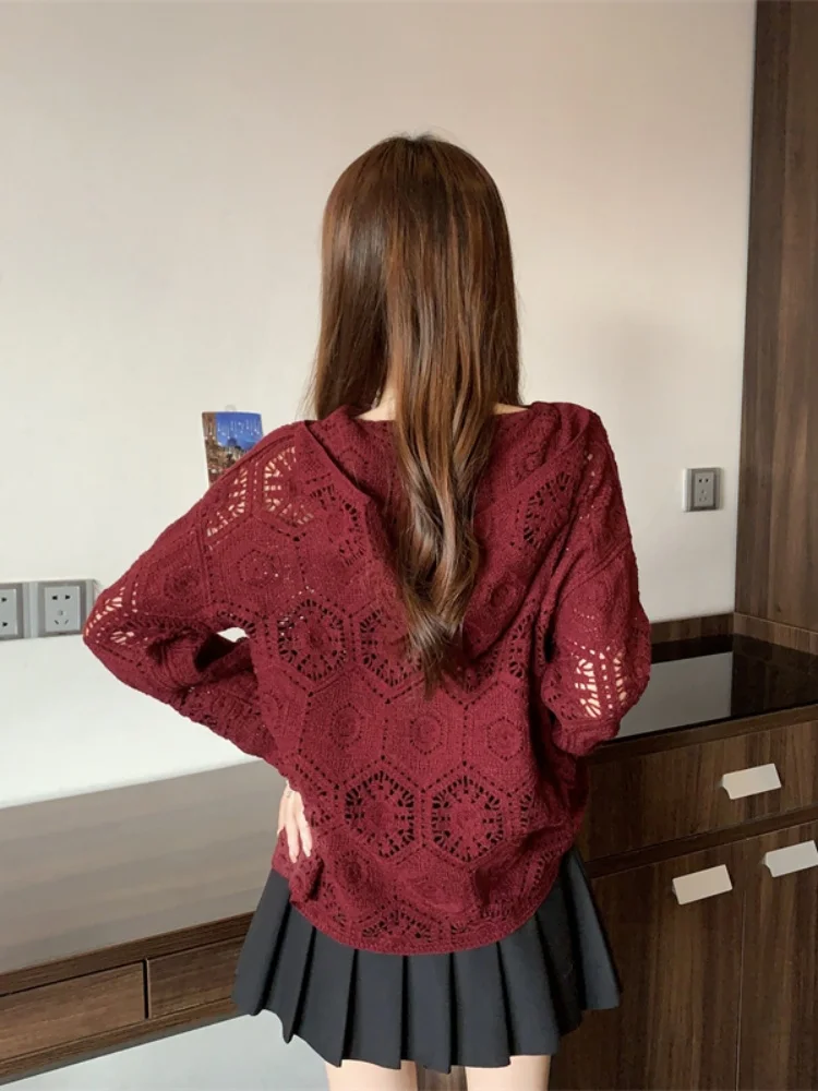 SMTHMA 한국 스타일 디자인 여성용 후드 레이스 탑 가을 게으른 느슨한 자외선 차단 긴팔 탑