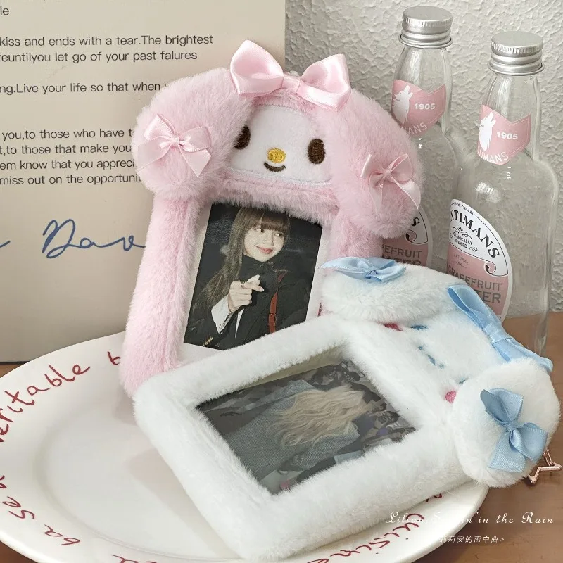 Kawaii Sanrio Melody Cinnamoroll Plush Card Case Anime Cartoon Japanese Small Card Protective cover Photo frame Christmas Gift