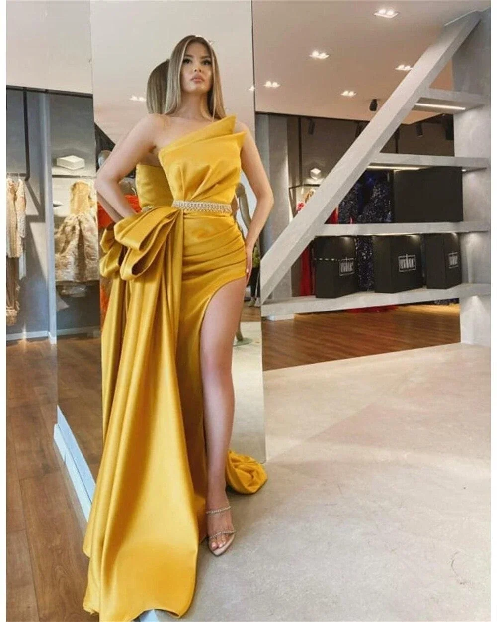 

Customized Prom Dresses Simple Off The Shoulder Mermaid Pleat Satin Formal Occasion Gown Vestidos Para Mulheres Frete Grátis ערב