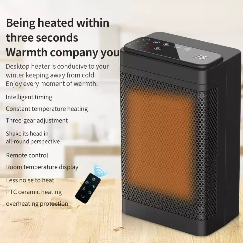 LED Touch Screen PTC Ceramic Heating Technology Electric Upright with Remote Control Home 3 Speed ​​Heater Fan Desktop Heater