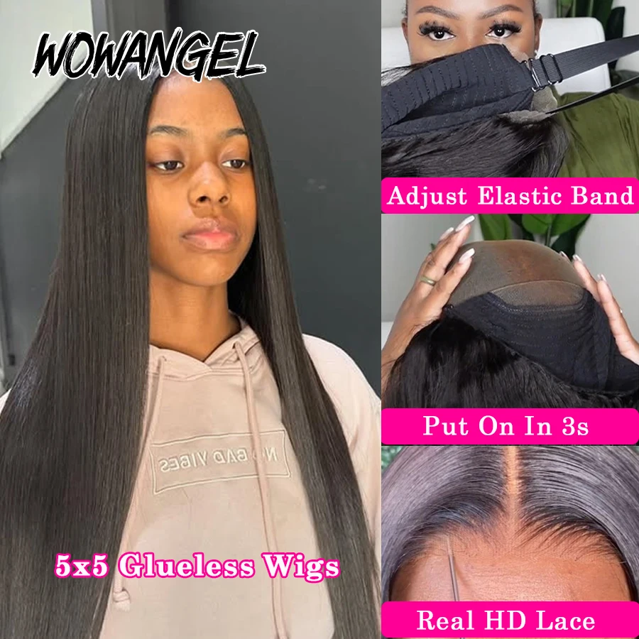 5x5 HD Parrucche con chiusura in pizzo 30 34 pollici Parrucche diritte senza colla Parrucche per capelli umani Wear & Go Parrucche Pelli fuso Capelli brasiliani Remy per le donne