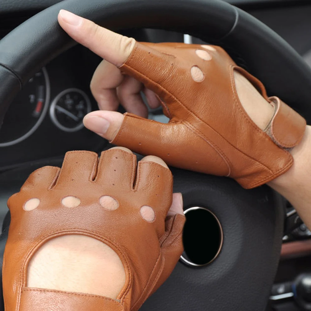 Leather Fingerless Motorcycle Gloves Bicycle Motocross GYM MTB Tactical Work Driving Gloves Men Protective Gear Moto Equipment