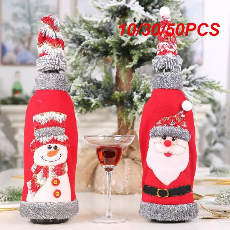 10/30/50PCS Santa Claus Bottle Cover Reusable Atmosphere Non-woven Fabric Flannelette Christmas Table Decorations