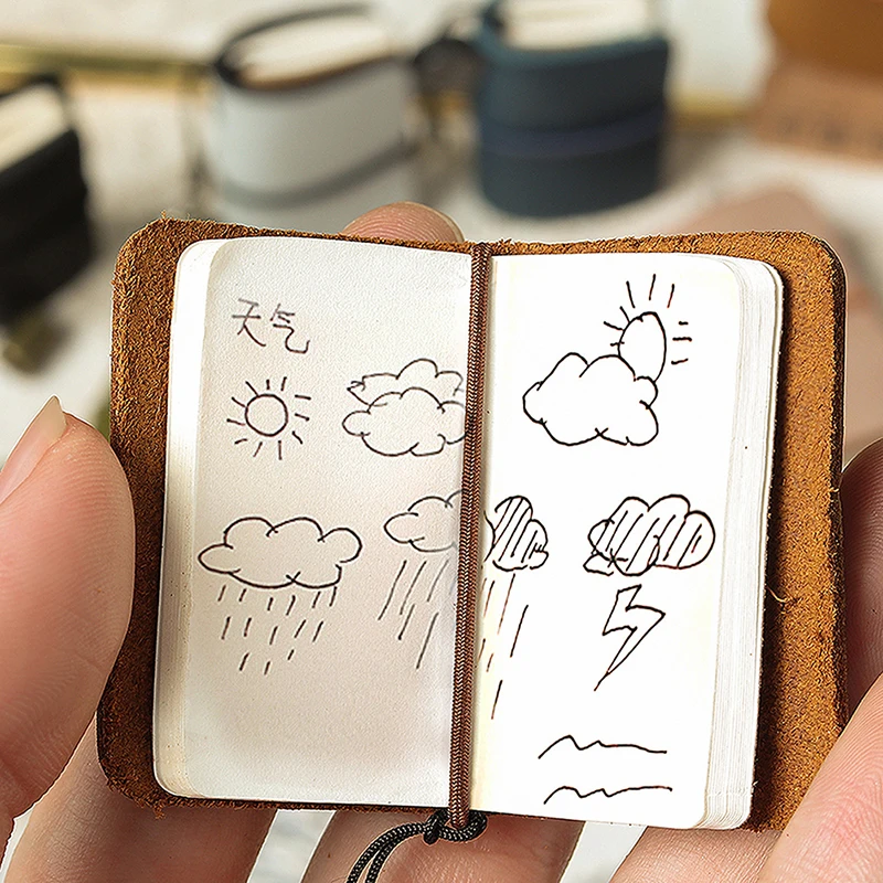 Handmade Vintage Leather Mini Notebook Cute Travel Schedule Diary Weekly Daily Planner Organizer Notebook Kawaii Stationery