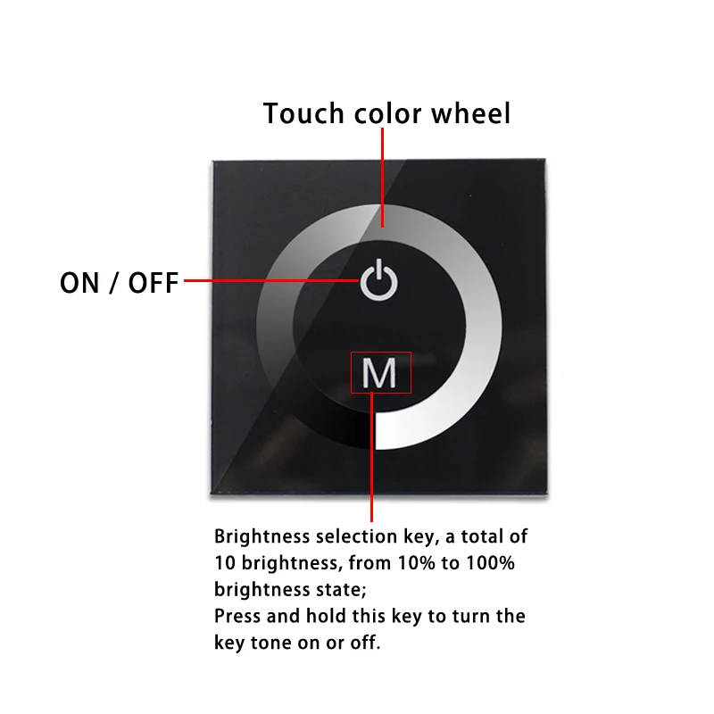 LEDパネルスイッチコントローラー,ラウンドリング,シングルカラー調光器,ライトストリップ,DC 12v,24v,8a,86, 5050, 2835