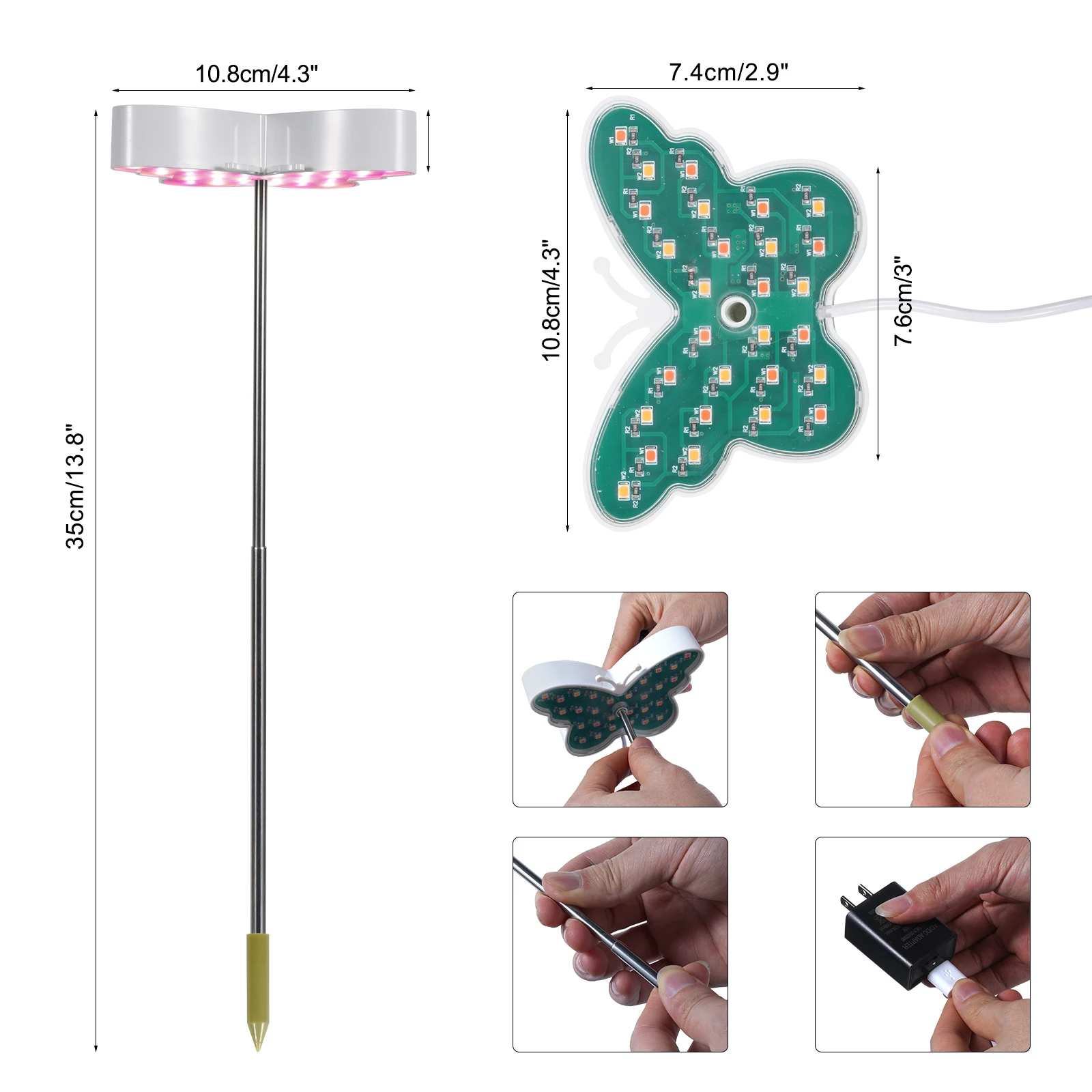 Retractable Rod New Butterfly LED Plant Grow Light Cycle Timing Single Head Plant Lamp Full Spectrum Fleshy Fill Lights 350lm