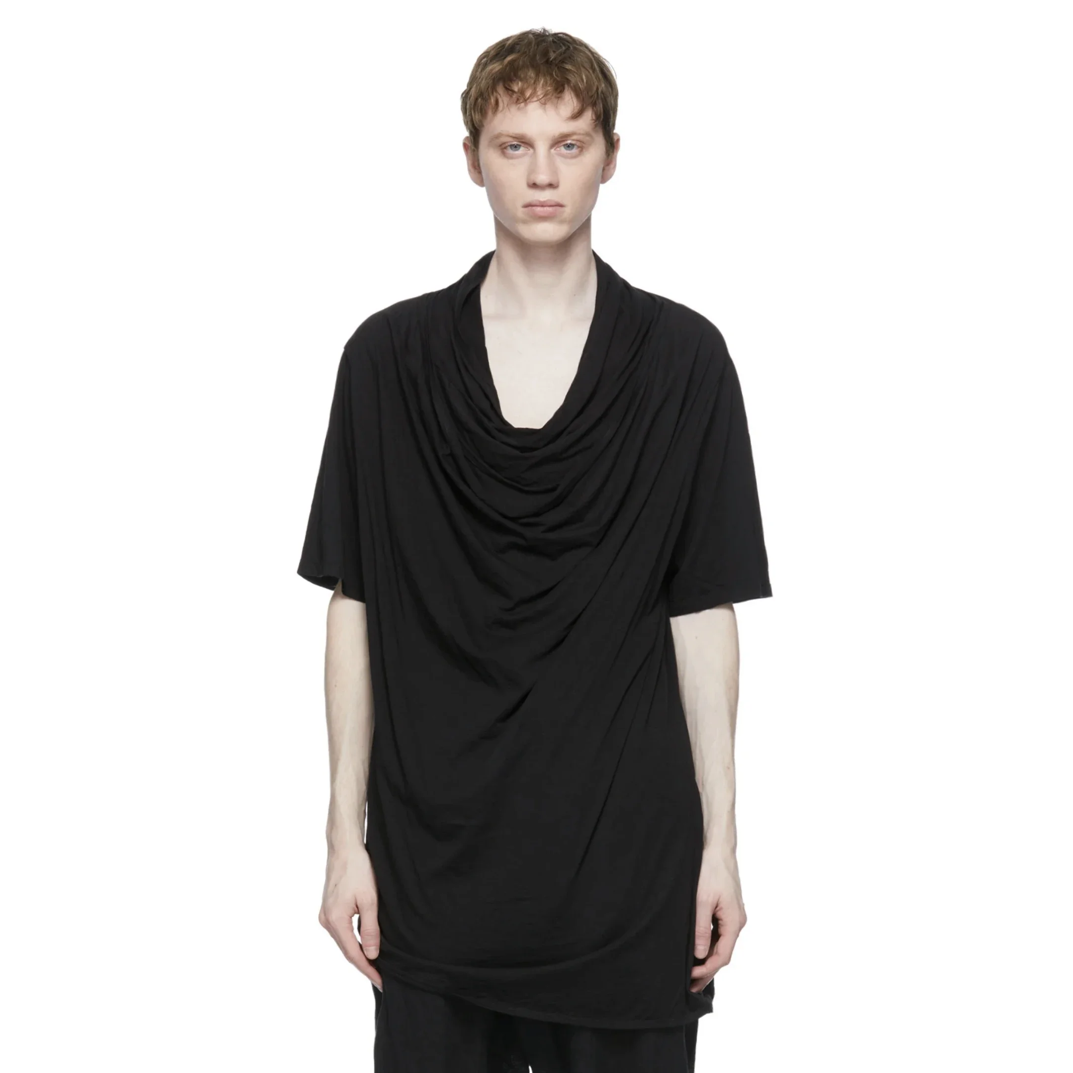 

YOJI OOAK хлопковая футболка с круглым вырезом и запахом, трикотажная футболка с короткими рукавами, темный стиль, ниша, дизайнерская