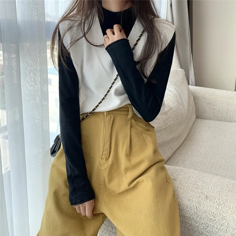 Fashion Spring Winter Knitted Sweater Women Casual V-Neck Pullover Vest All-match Sleeveless Female Clothing Loose Tops Jumper