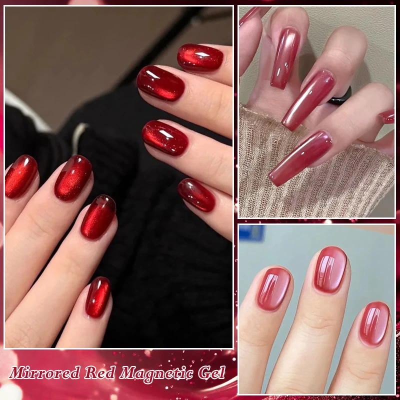 7 stücke Verspiegelte Rote Katze Magnetische Gel Nagellack Set Spiegel Effekt Magnetische Semi Permanent Soak Off UV Gel Lack Nagel liefert