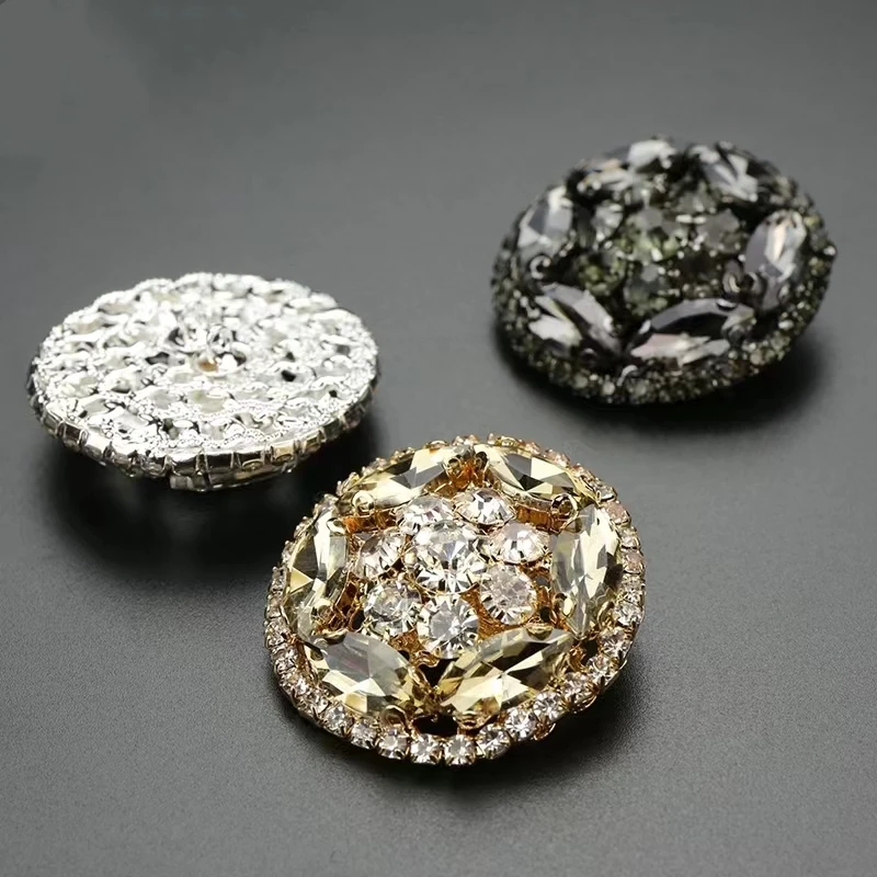 1pcs rhinestone round metal buttons shank for fur coat collar mink decorative accessories 38mm