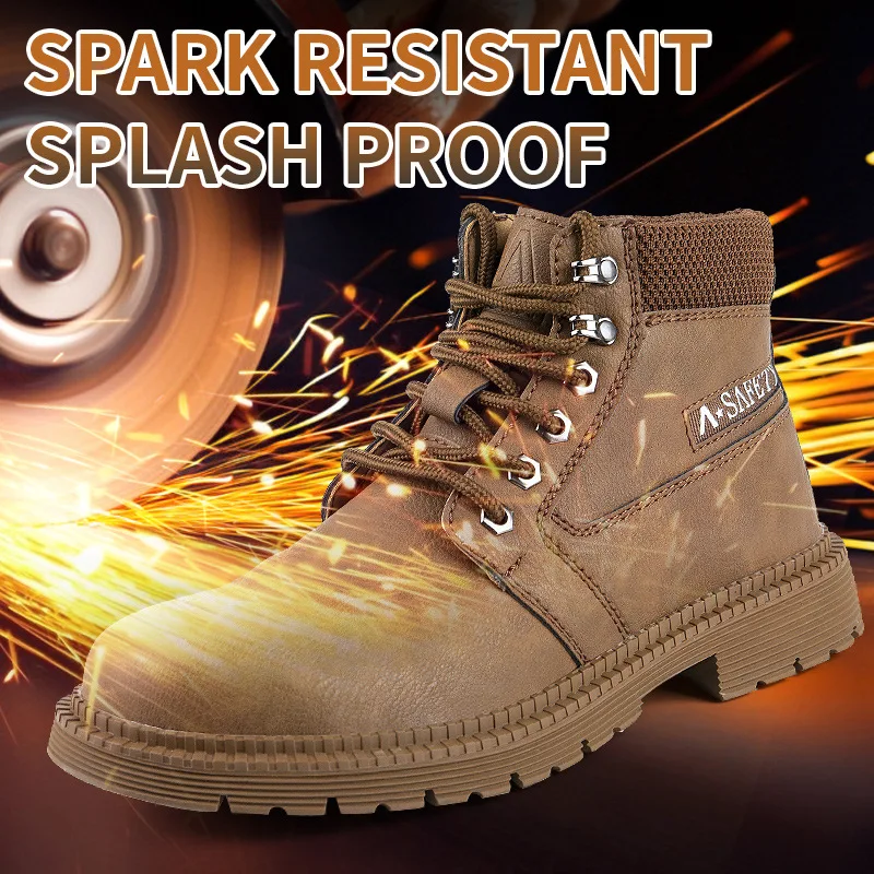 Men Work Safety Boots Waterproof Leather Boots Indestructible Male Work Shoes Men Winter Boots Safety Shoes Men Steel Toe Shoes