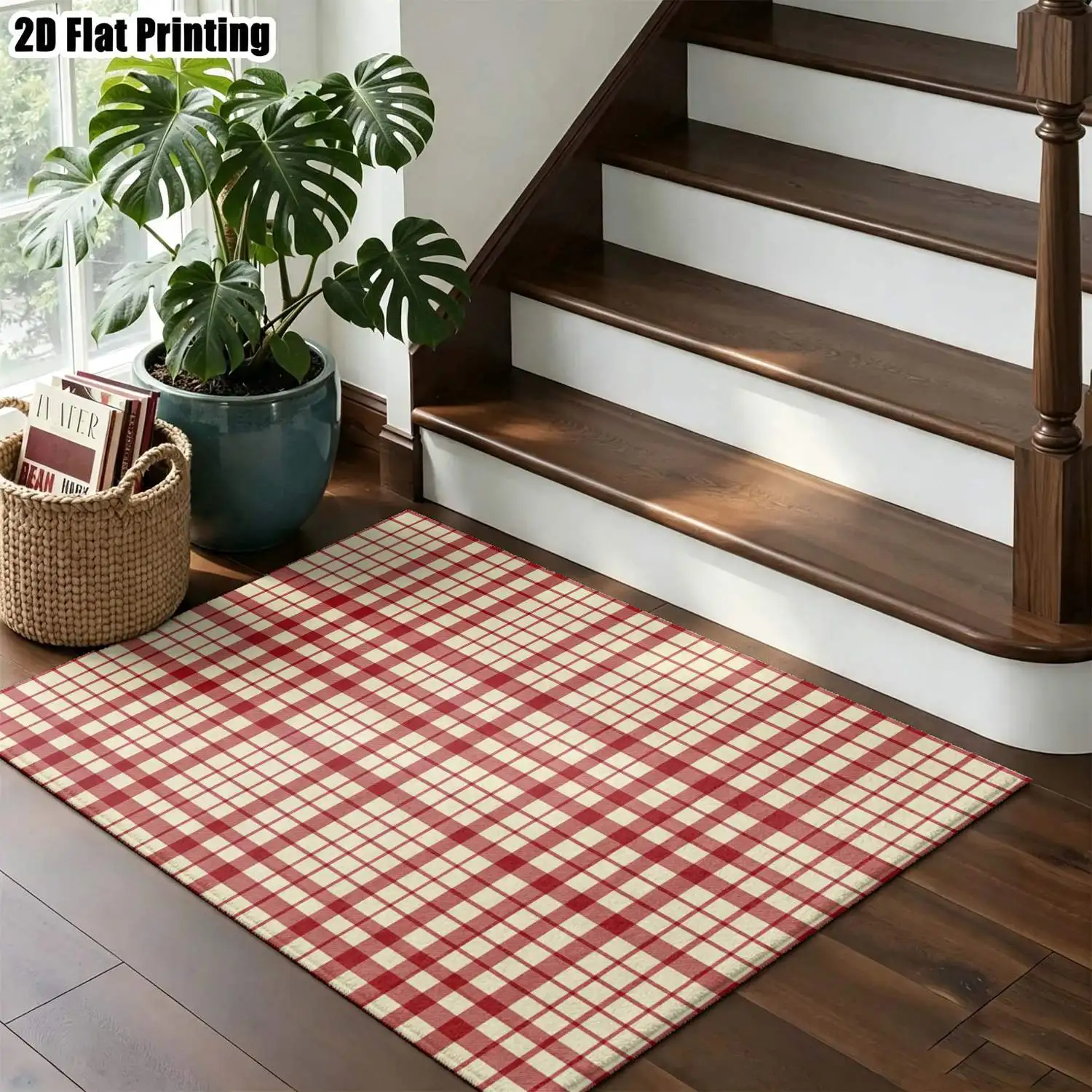 1Pc 2D Printed Red Checkered Carpet: Modern Simple Instagram-Style Floor Mat, Multi-Size, Machine Washable, for Home Decoration & Multi-Scene Use
