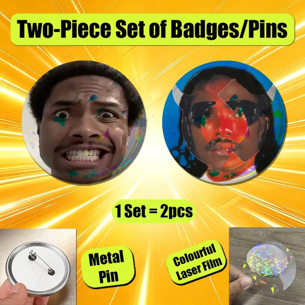 For Steve Lacy Oh Yeah Gemini Rights Badge Pin Insignia 2 Pcs Set Round Button Emblem Laser Film Clothes 32mm Custom