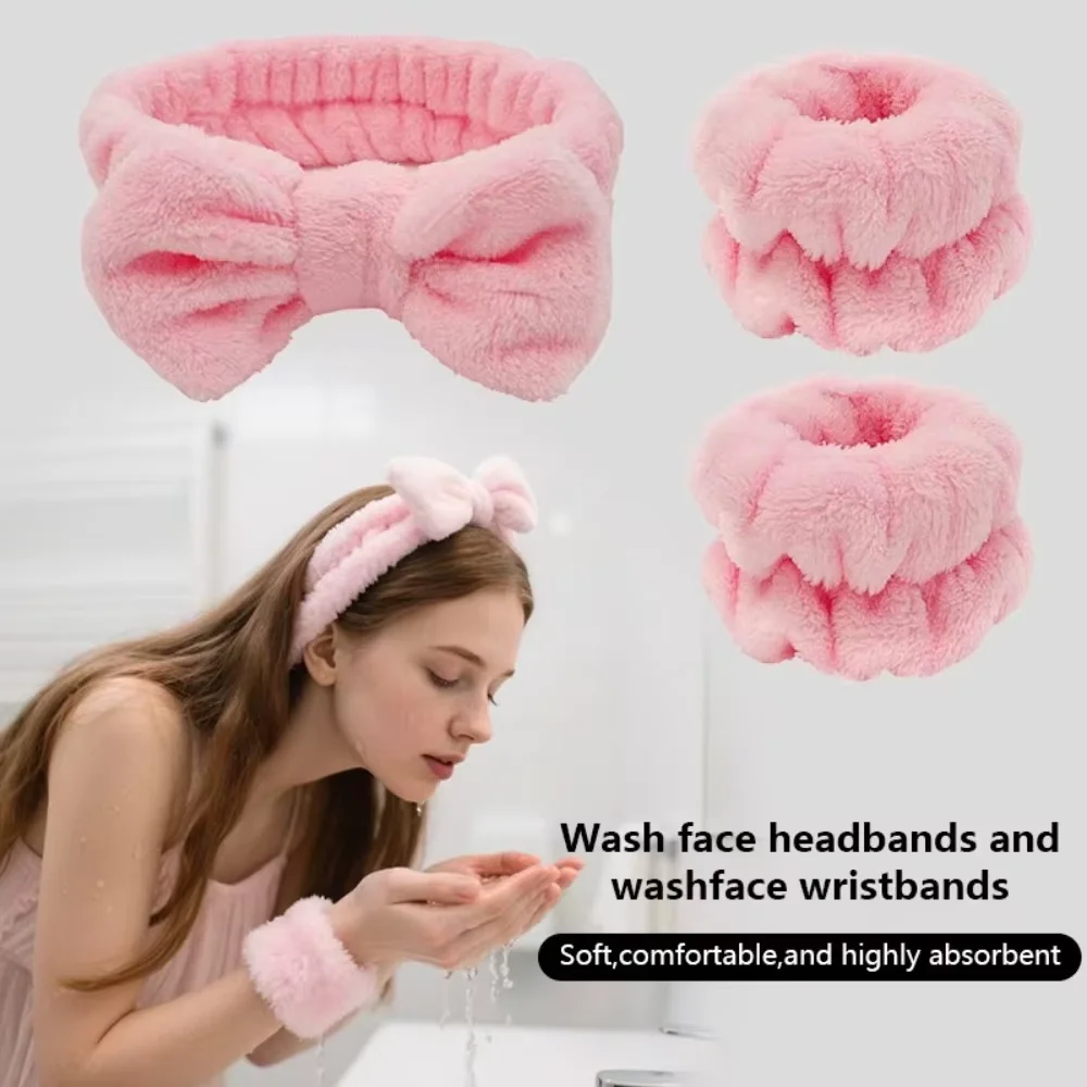 Wash Face Anti-Wet Three-Piece Set Coral Velvet Absorbent Hair Ties Wristbands Women's wash skin care anti-wetting tools