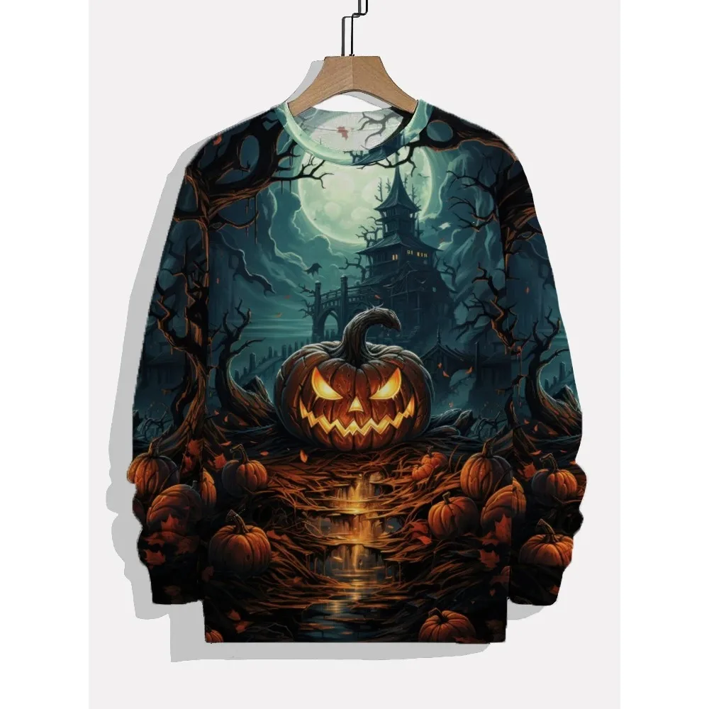 

Purple Halloween Elements Ghost And Colored Balloons Printing Long Sleeve T-shirt Mens Jack-o'-lantern Printed Casual Tops